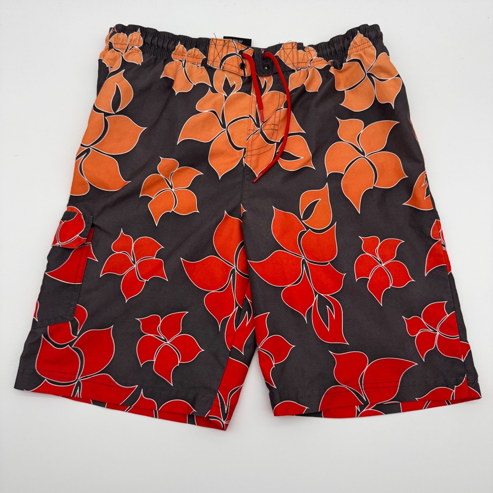 Quicksand Boys M 10/12 Board Shorts Y2K Hawaiian Hibiscus Floral Cargo Surf Swim
